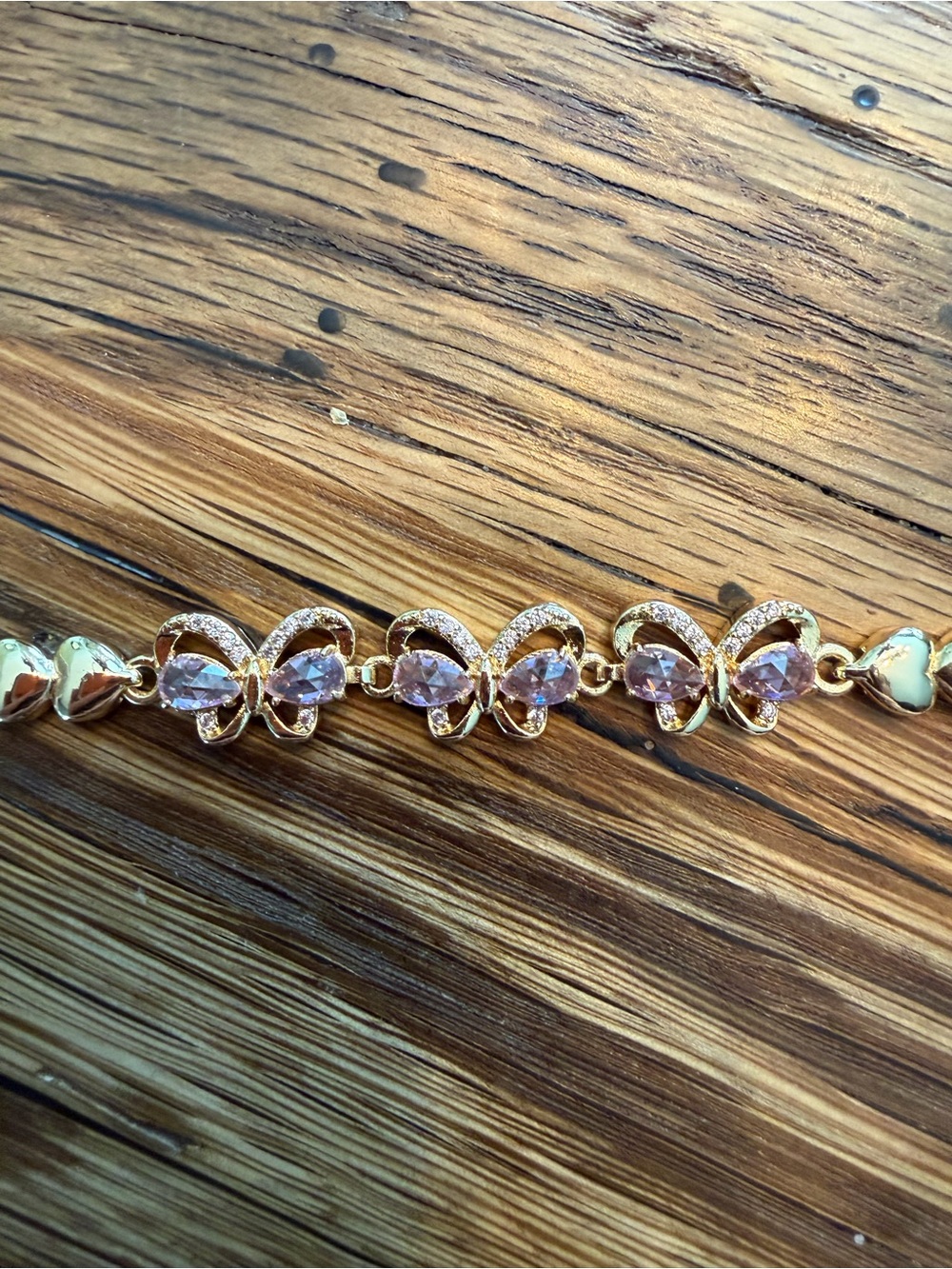 Gold Butterfly Link Bracelet with Pink sapphire- Women Jewelry